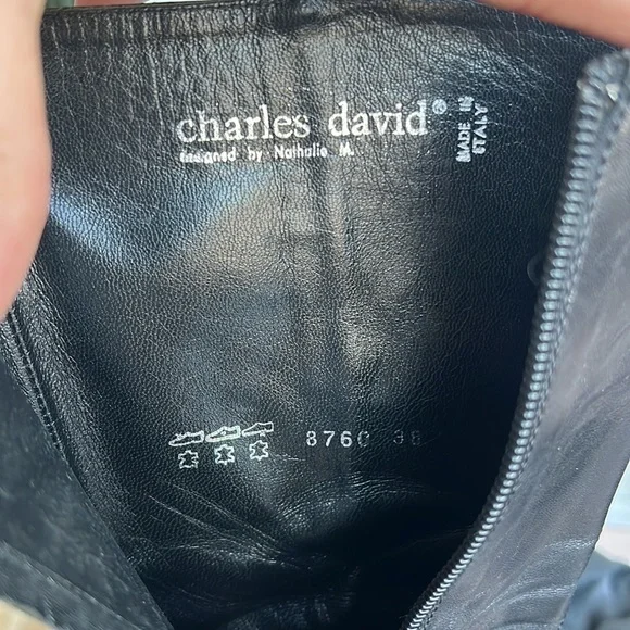 Charles David Black Leather Square-Toe Fitted Mid-Calf Boots Sz 38 - Picture 9 of 9